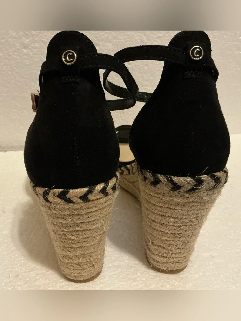 Circus by Sam Edelman Black Espadrille Wedge Sandals Ankle Strap Sz 10 Open Toe